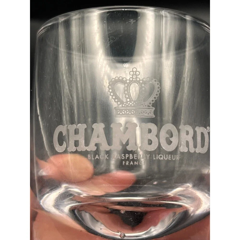 Chambord Black Raspberry Liqueur Shot Glasses Set of 2 Etched Crown Heavy Bottom